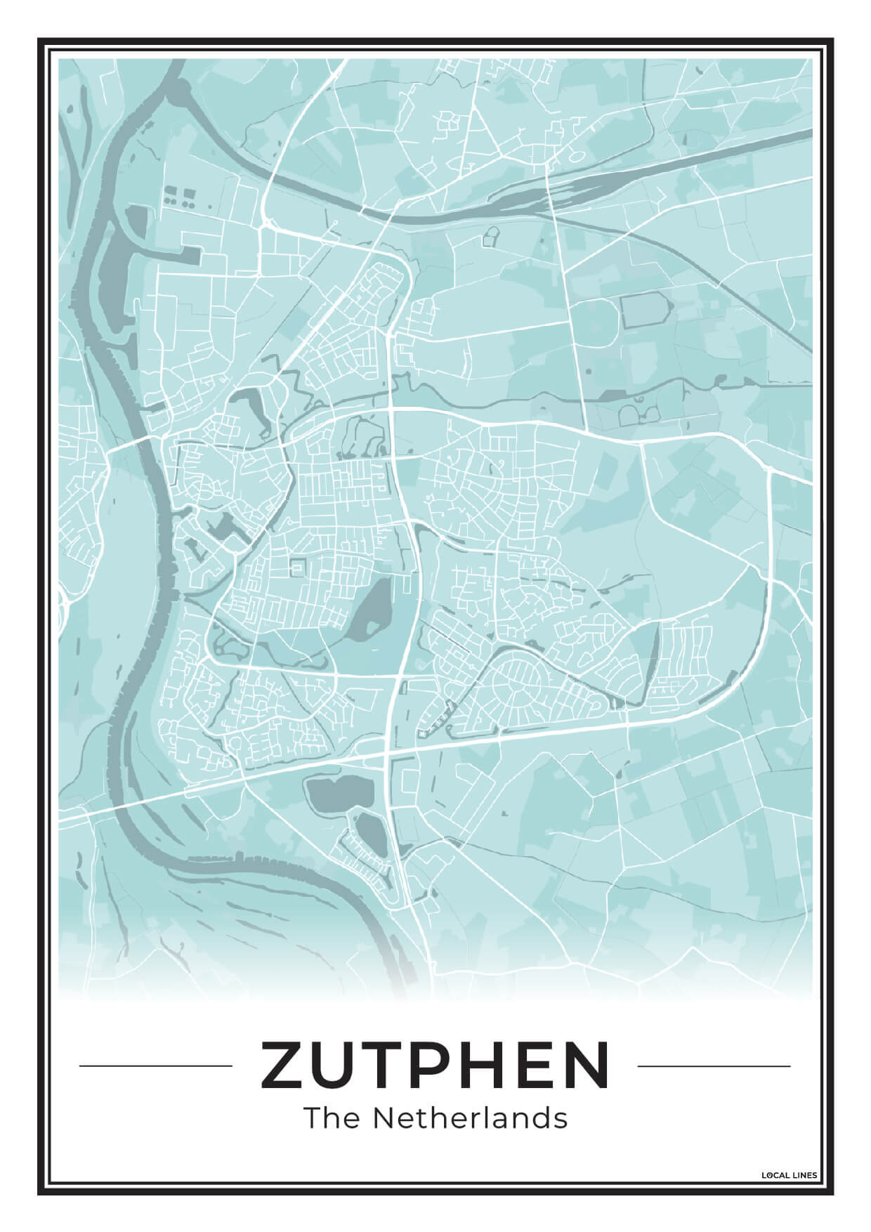 Zutphen Plattegrond Poster voor Woonkamer Sky