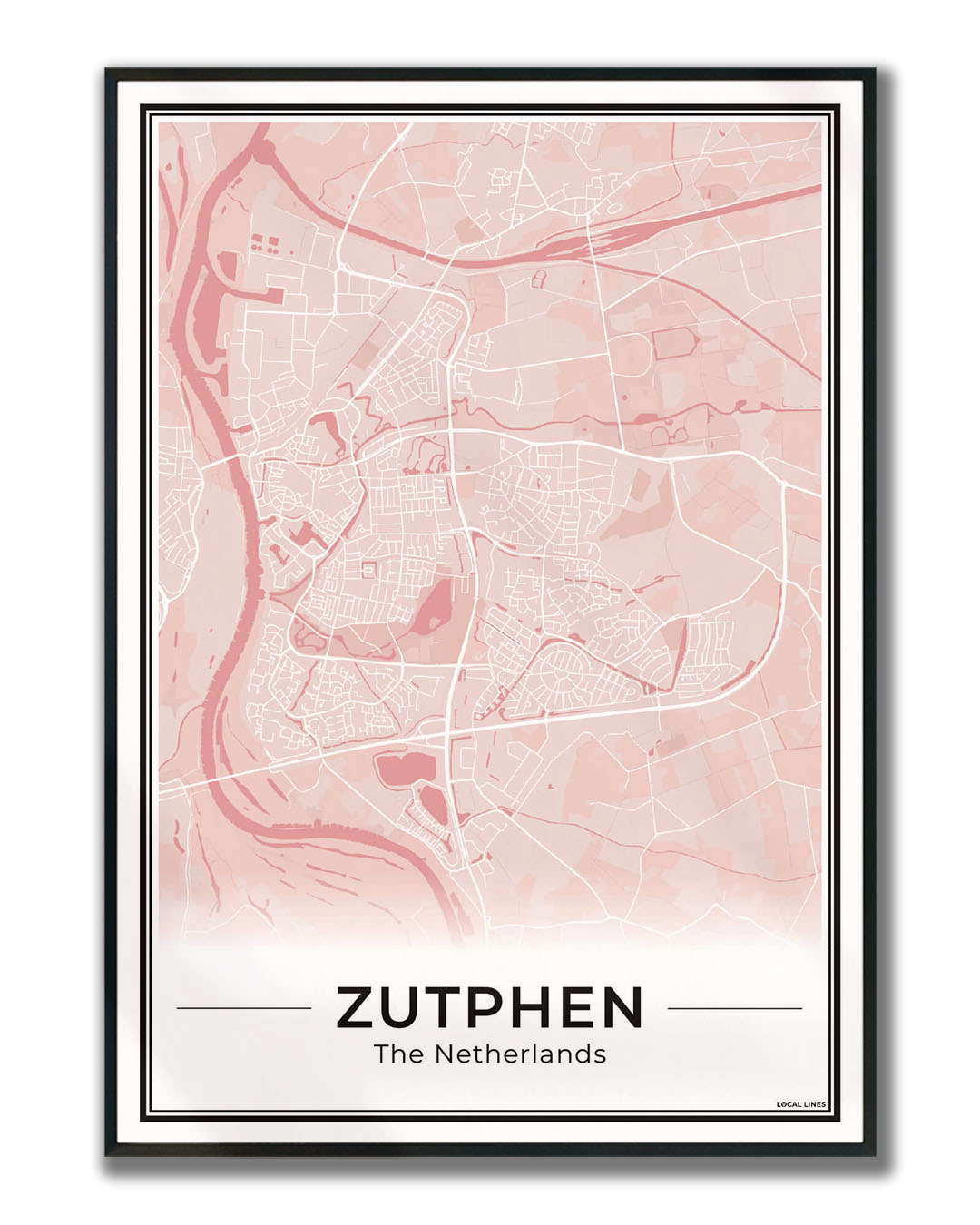 Zutphen Plattegrond Poster voor Woonkamer ingelijst Blush