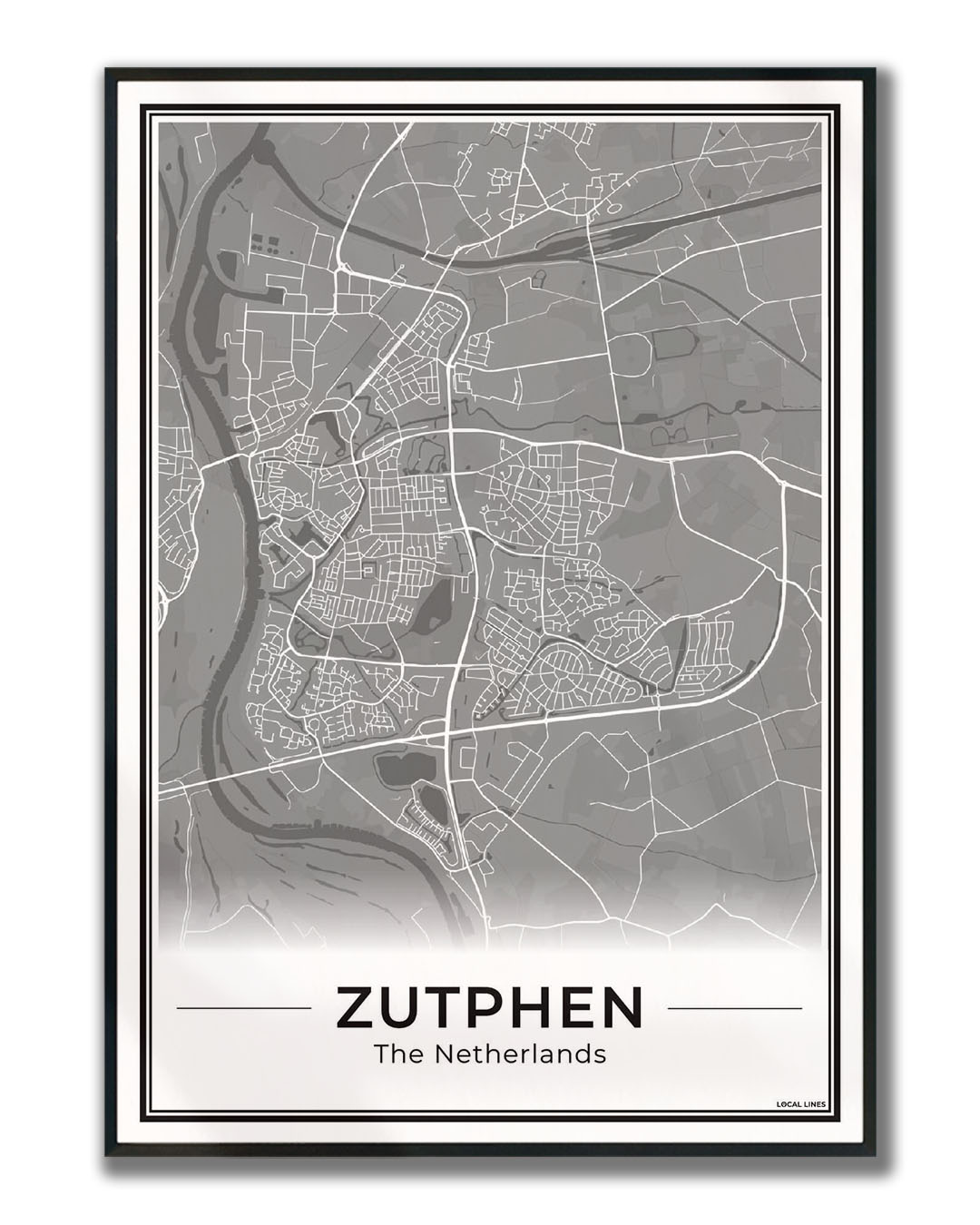 Zutphen Plattegrond Poster voor Woonkamer ingelijst Dark