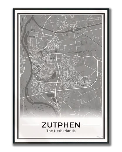 Zutphen Plattegrond Poster voor Woonkamer ingelijst Dark
