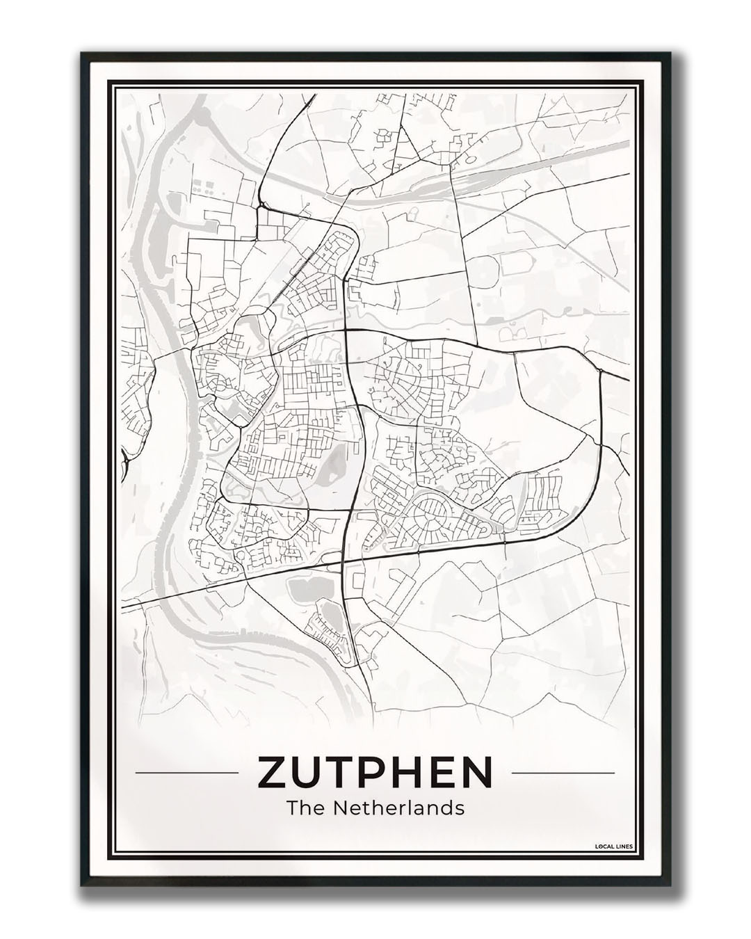 Zutphen Plattegrond Poster voor Woonkamer ingelijst Light