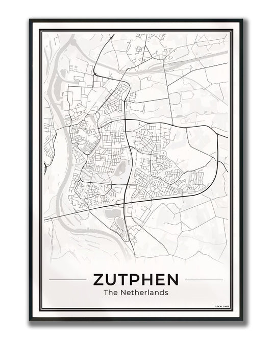 Zutphen Plattegrond Poster voor Woonkamer ingelijst Light