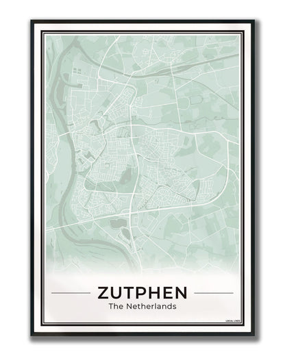 Zutphen Plattegrond Poster voor Woonkamer ingelijst Sage
