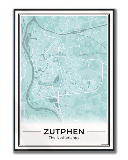 Zutphen Plattegrond Poster voor Woonkamer ingelijst Sky