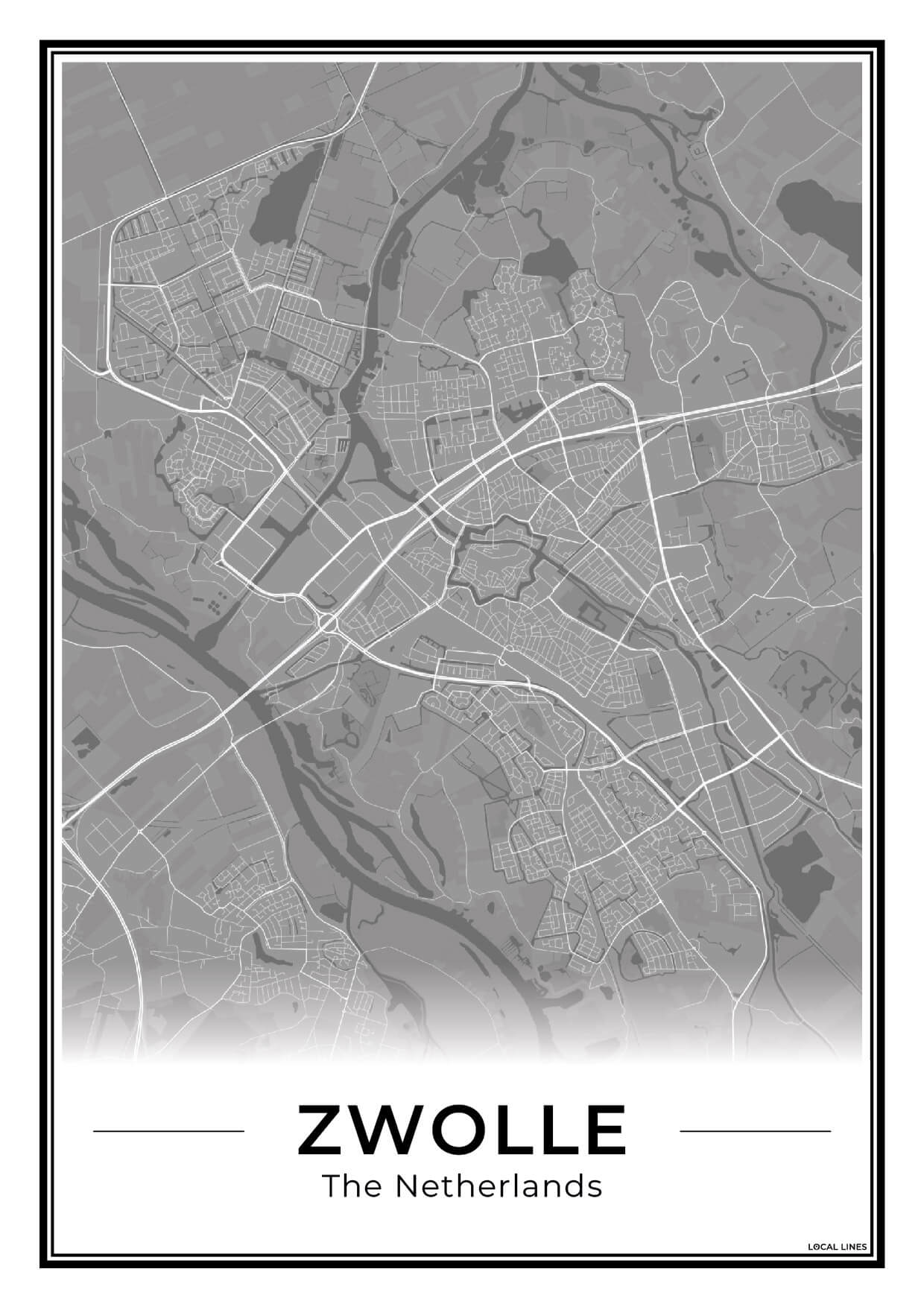 Stadskaart Zwolle Poster Dark