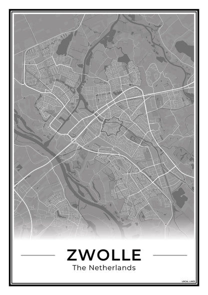 Stadskaart Zwolle Poster Dark