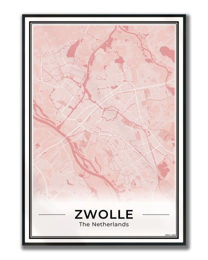 Stadskaart Zwolle Poster Ingelijst Blush
