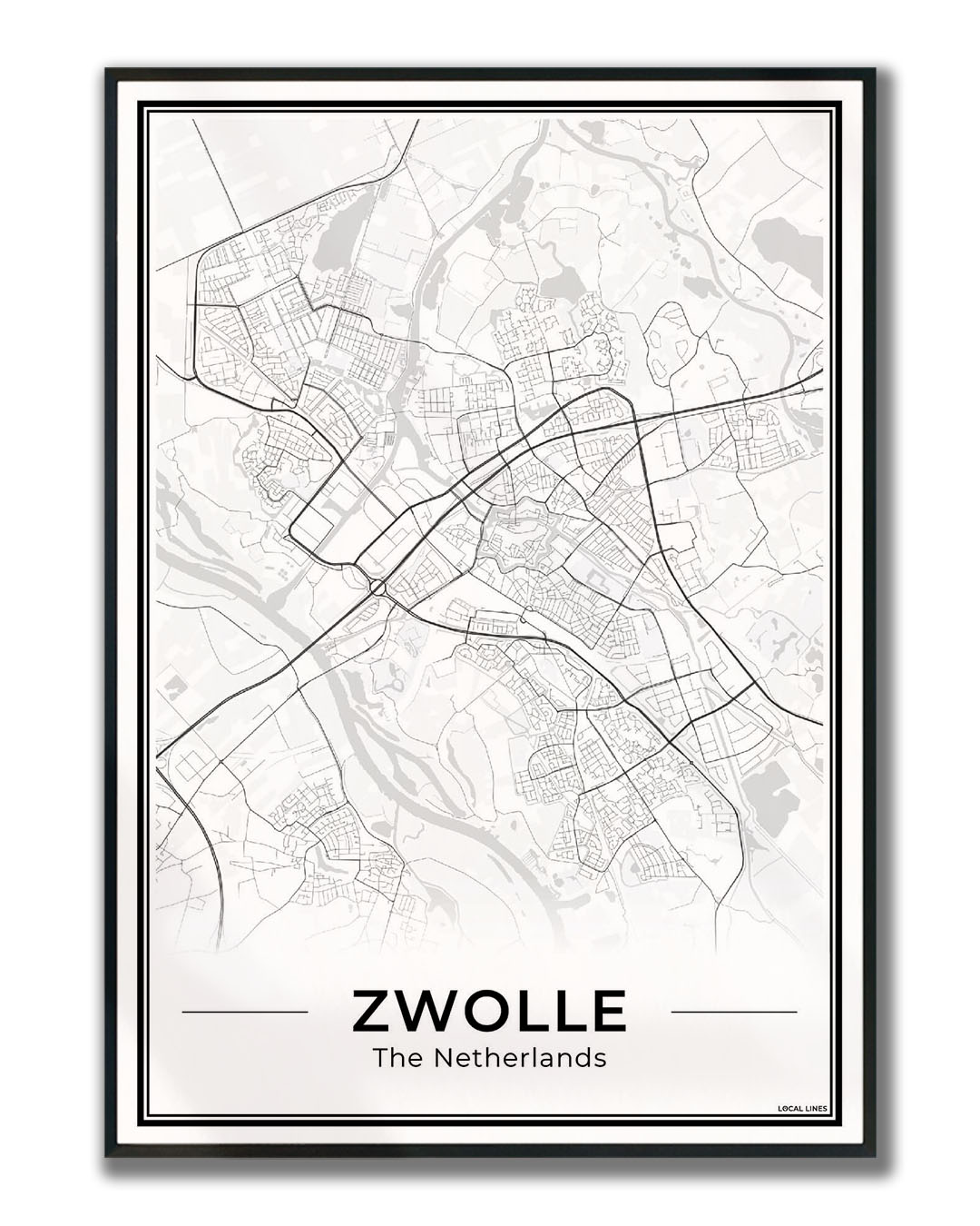 Stadskaart Zwolle Poster Ingelijst Light