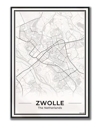 Stadskaart Zwolle Poster Ingelijst Light