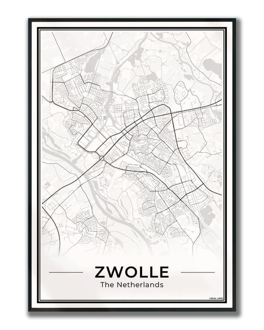 Stadskaart Zwolle Poster Ingelijst Light