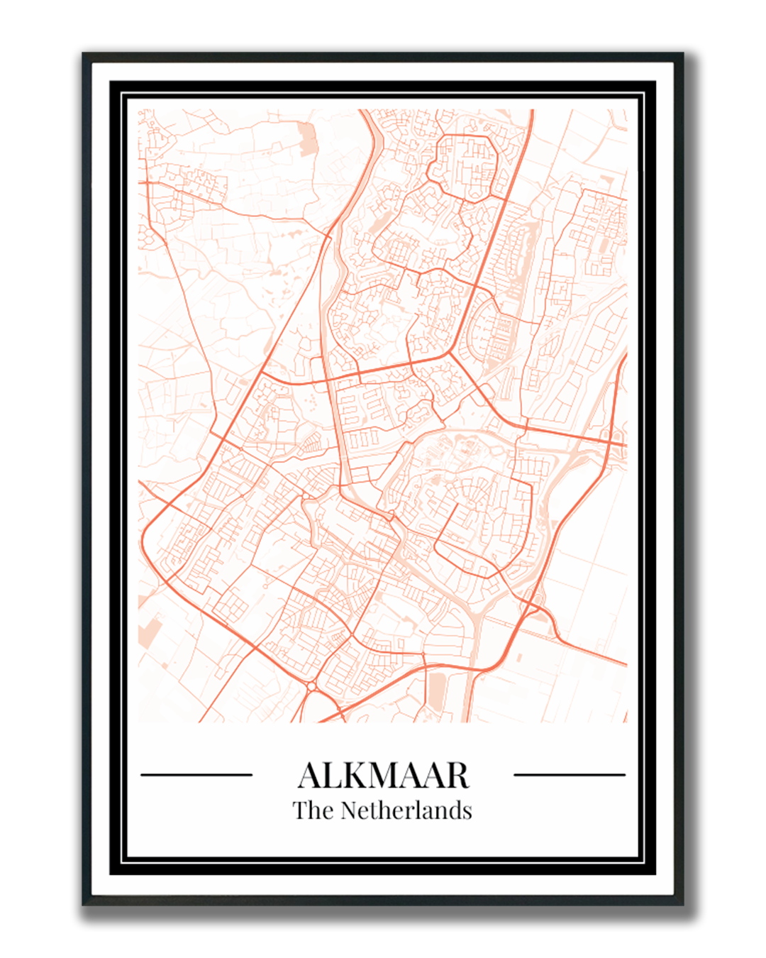 Stadskaart poster van Alkmaar in oranje