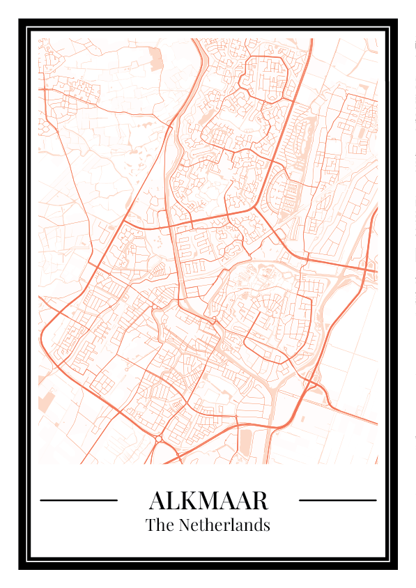 Stadskaart poster van Alkmaar in oranje kleur