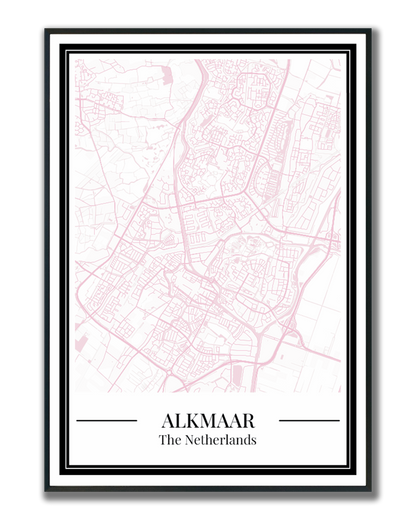 Stadskaart poster van Alkmaar in roze