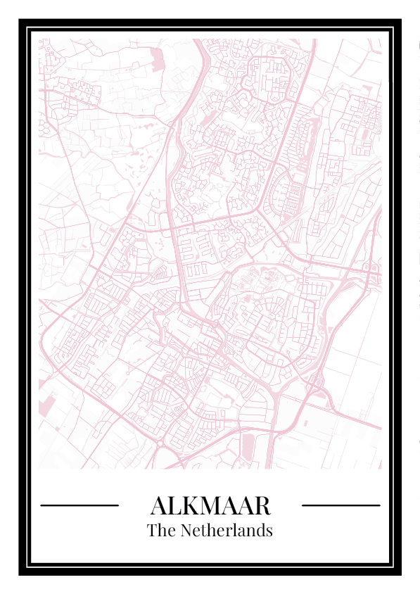 Stadskaart poster van Alkmaar in roze kleur