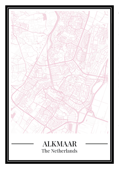 Stadskaart poster van Alkmaar in roze kleur