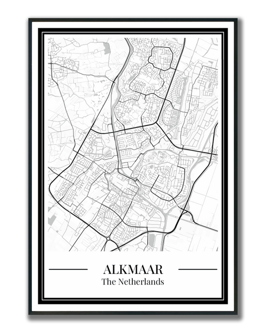 Stadskaart poster van Alkmaar in zwart-wit