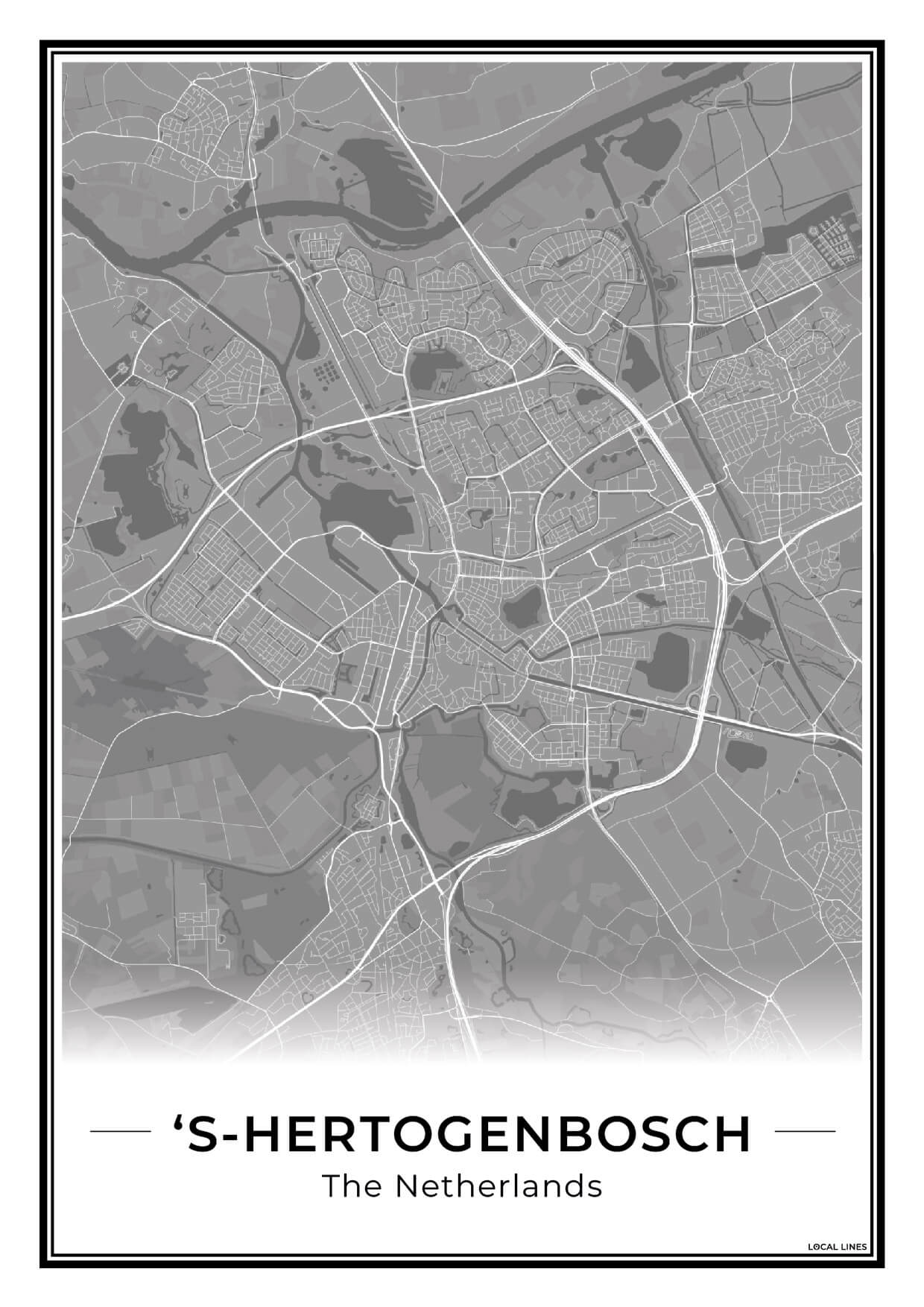 Stadskaart Den Bosch Wanddecoratie Dark