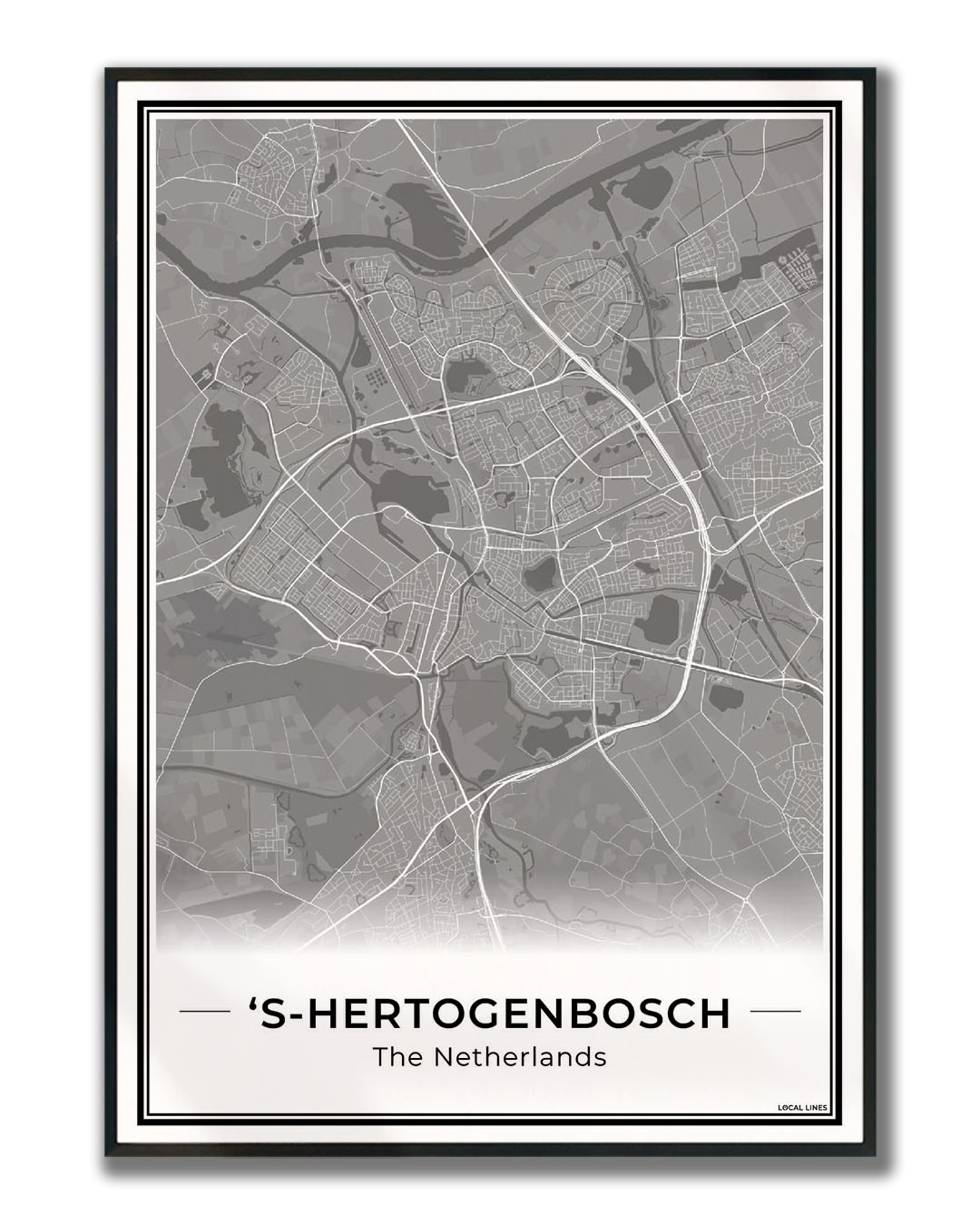 Stadskaart Den Bosch Wanddecoratie Ingelijst Dark