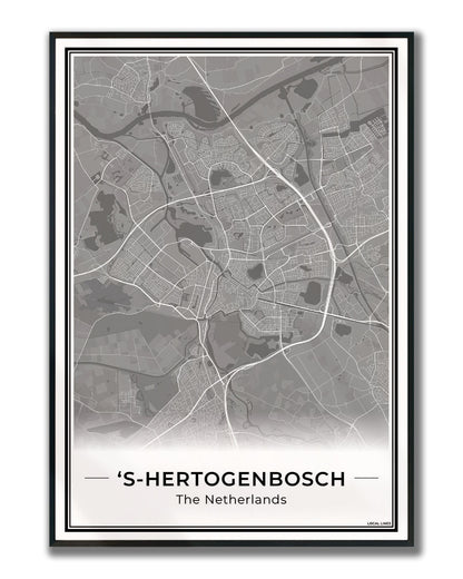 Stadskaart Den Bosch Wanddecoratie Ingelijst Dark