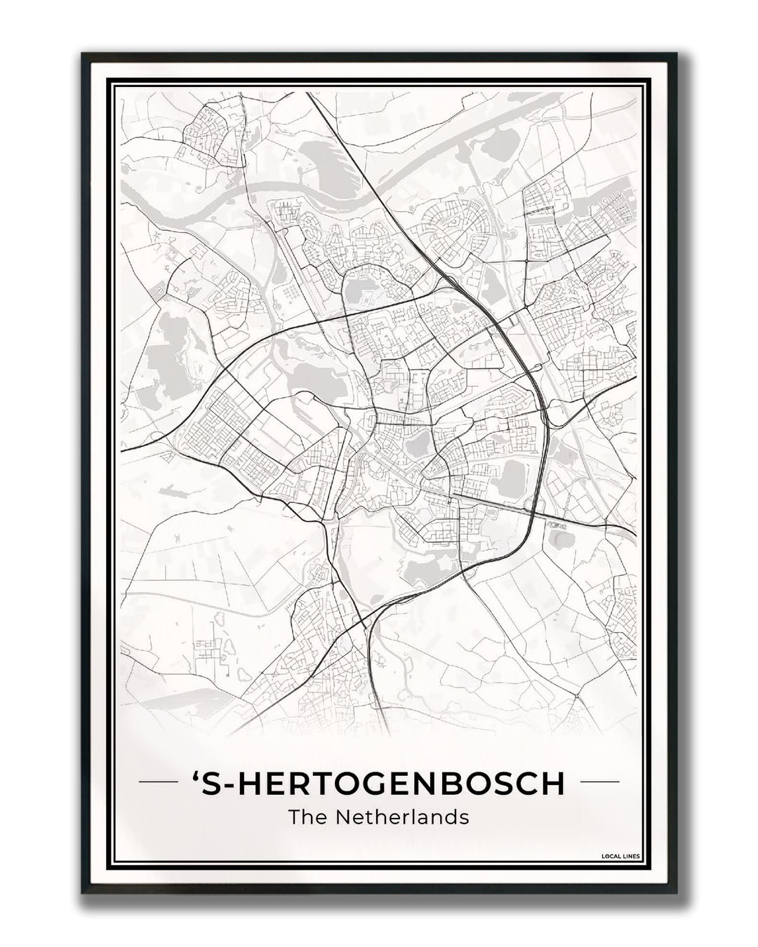 Stadskaart Den Bosch Wanddecoratie ingelijst Light