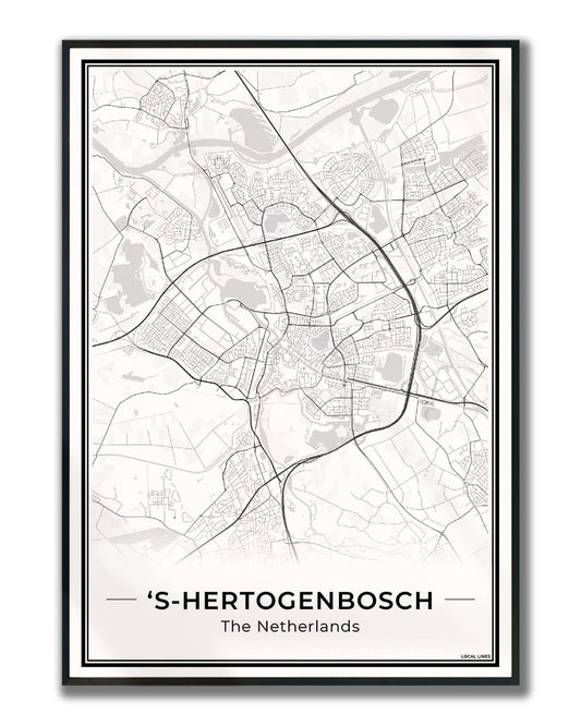 Stadskaart Den Bosch Wanddecoratie ingelijst Light