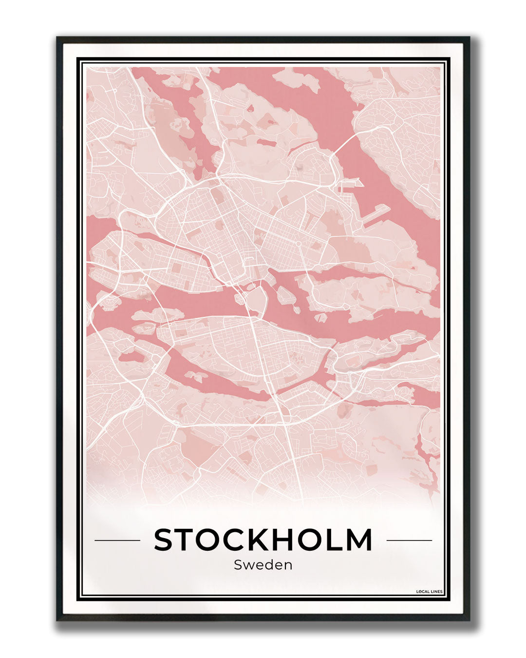 Stockholm Stadskaart – Poster - Blush ingelijst