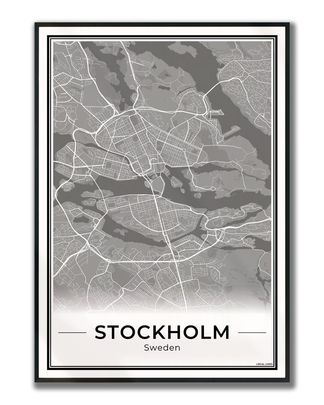 Stockholm Stadskaart – Poster - Dark ingelijst