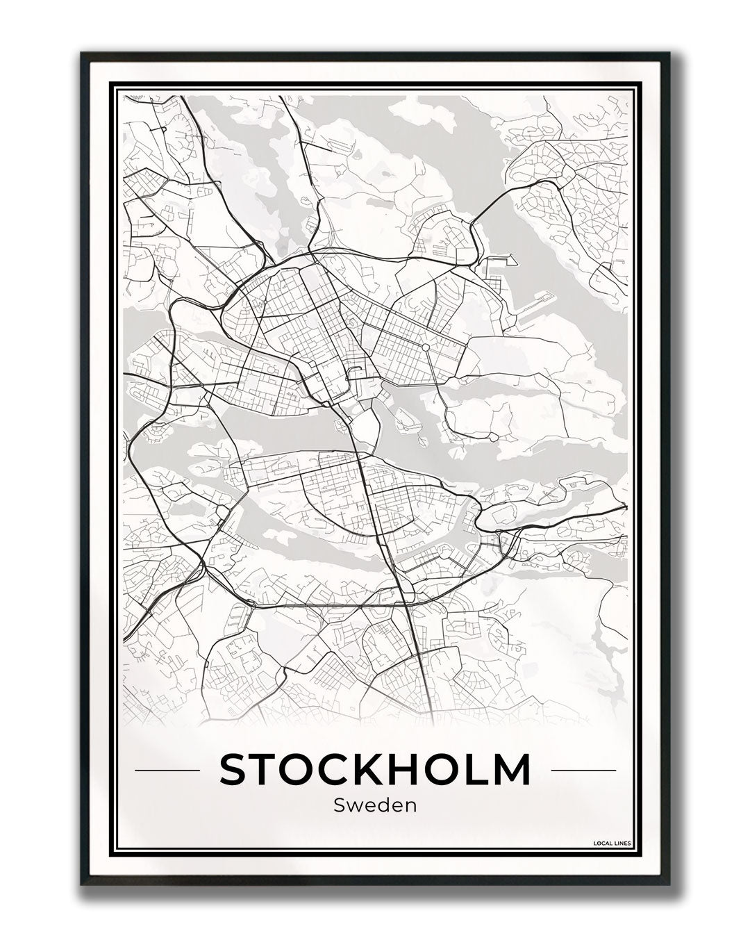 Stockholm Stadskaart – Poster - Light ingelijst