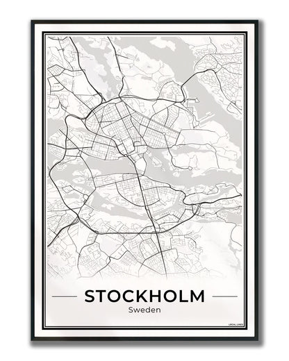 Stockholm Stadskaart – Poster - Light ingelijst