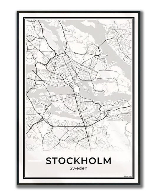 Stockholm Stadskaart – Poster - Light ingelijst
