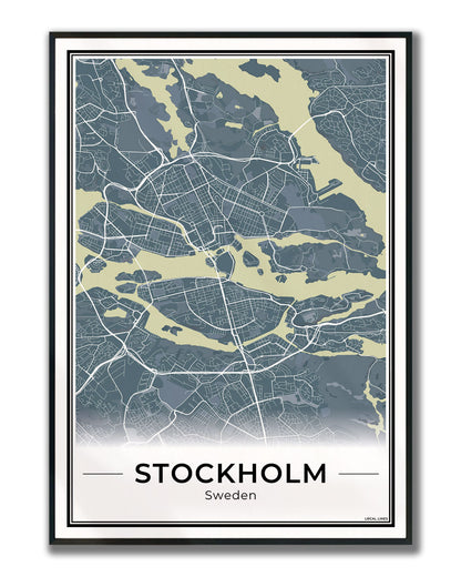 Stockholm Stadskaart – Poster - Midnight ingelijst