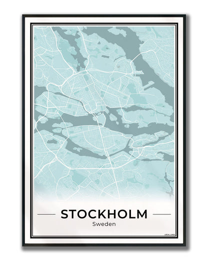 Stockholm Stadskaart – Poster - Sky ingelijst