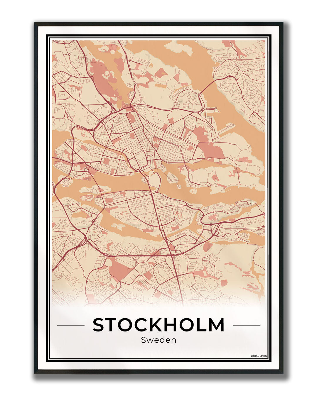 Stockholm Stadskaart – Poster - Terracotta ingelijst