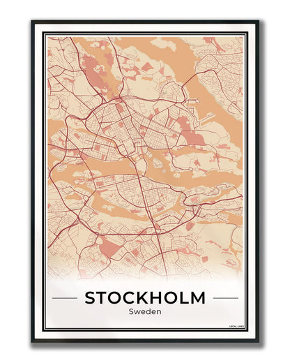 Stockholm Stadskaart – Poster - Terracotta ingelijst