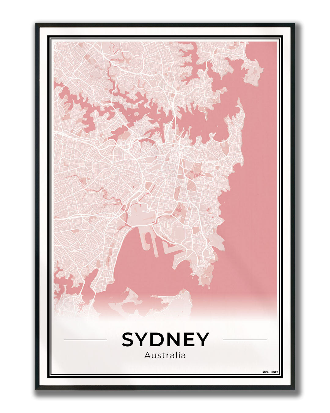 Sydney Stadskaart – Poster - Blush ingelijst