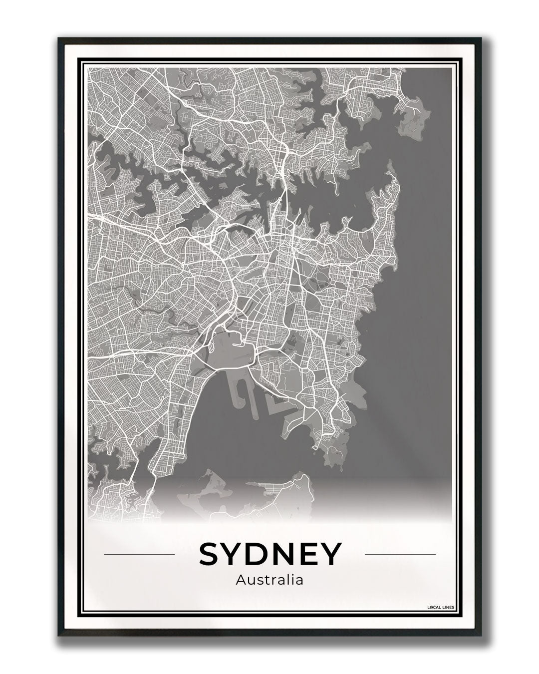 Sydney Stadskaart – Poster - Dark ingelijst