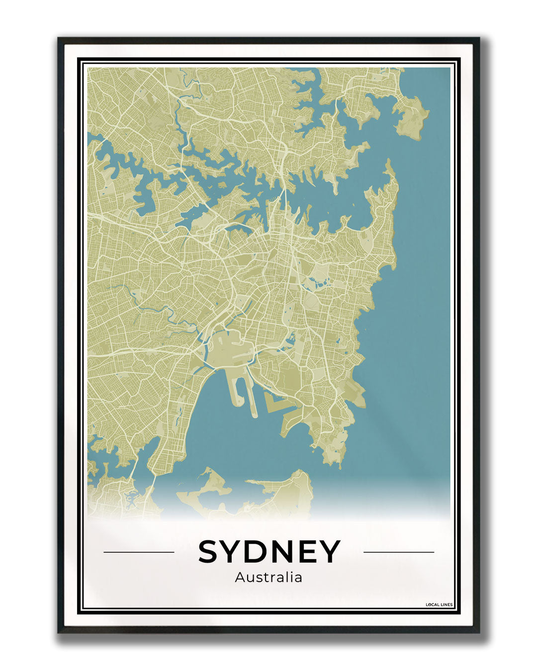 Sydney Stadskaart – Poster - Moss ingelijst