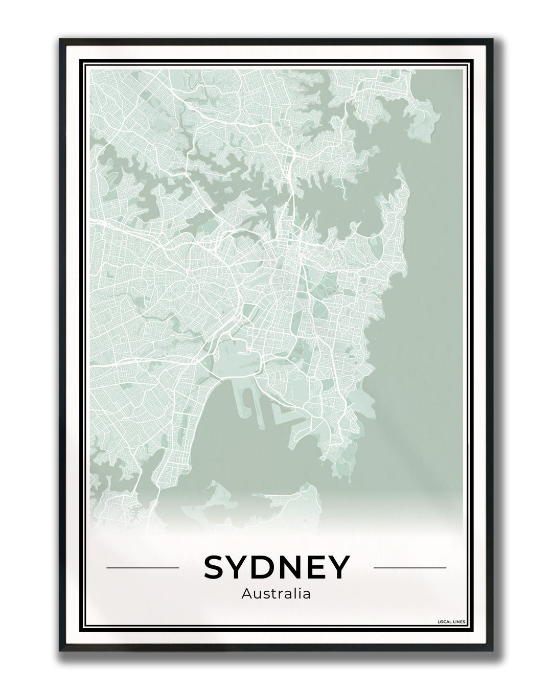 Sydney Stadskaart – Poster - Sage ingelijst