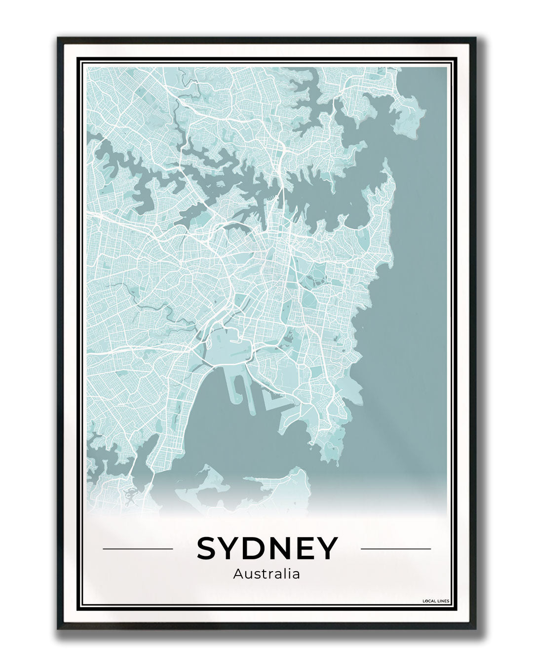 Sydney Stadskaart – Poster - Sky ingelijst