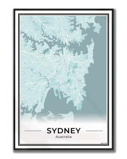 Sydney Stadskaart – Poster - Sky ingelijst