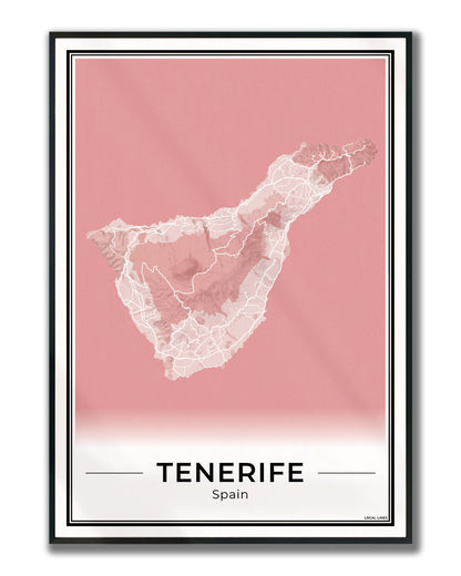Tenerife Eilandkaart – Poster - Blush ingelijst