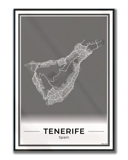 Tenerife Eilandkaart – Poster - Dark ingelijst