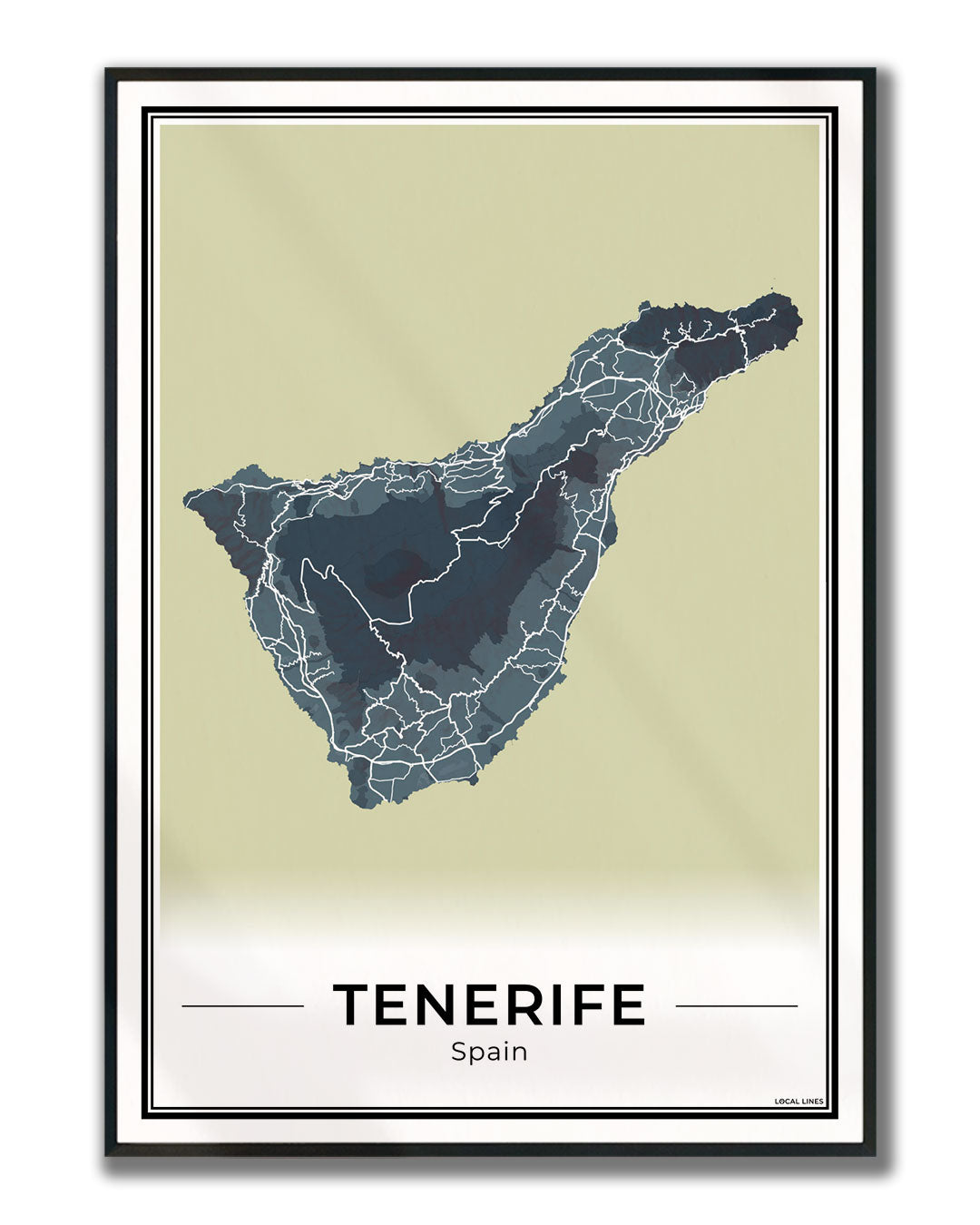 Tenerife Eilandkaart – Poster - Midnight ingelijst