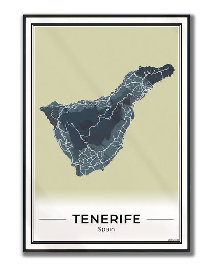 Tenerife Eilandkaart – Poster - Midnight ingelijst