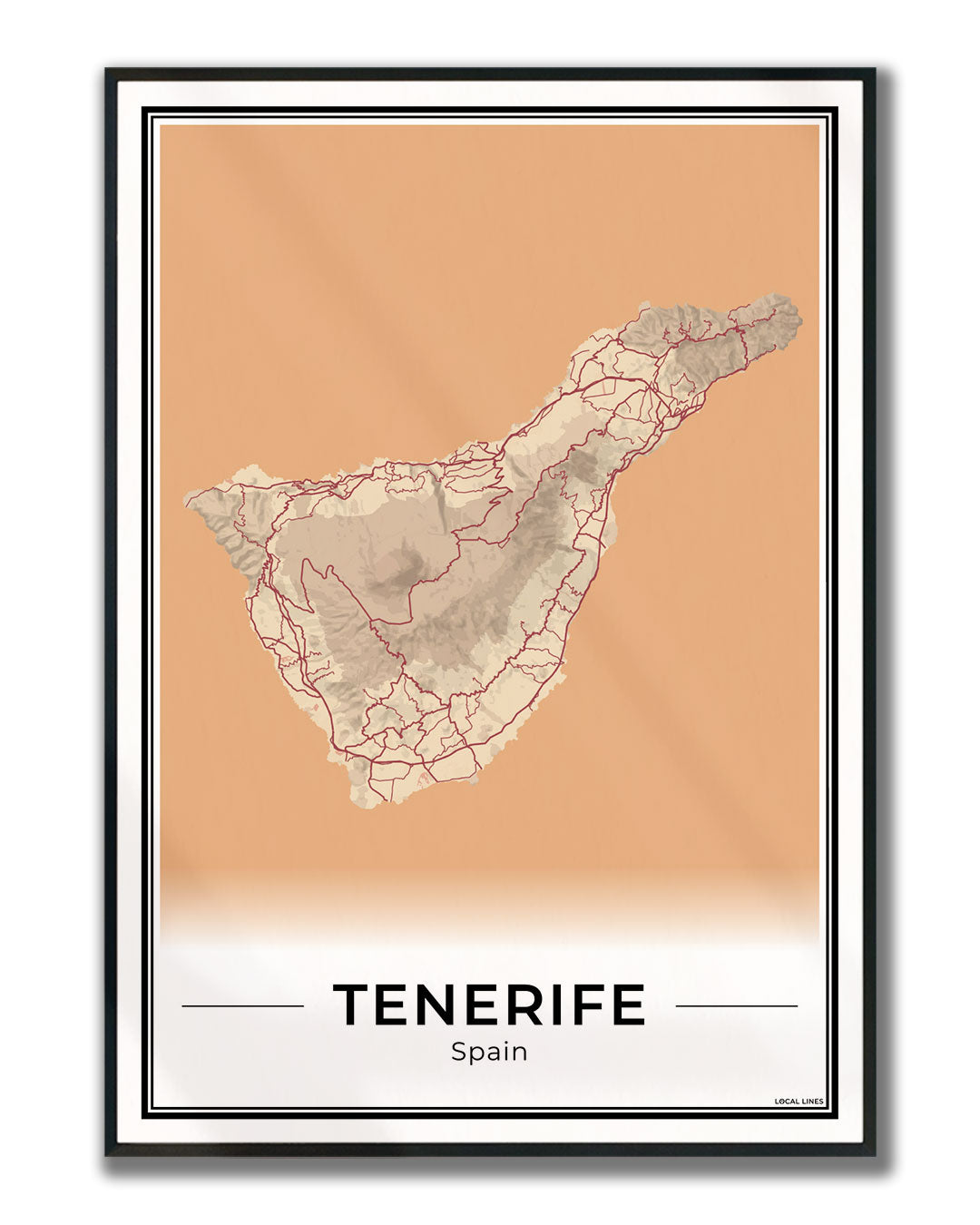Tenerife Eilandkaart – Poster - Terracotta ingelijst