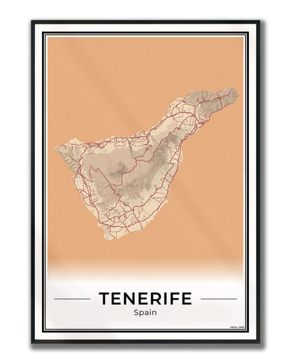 Tenerife Eilandkaart – Poster - Terracotta ingelijst
