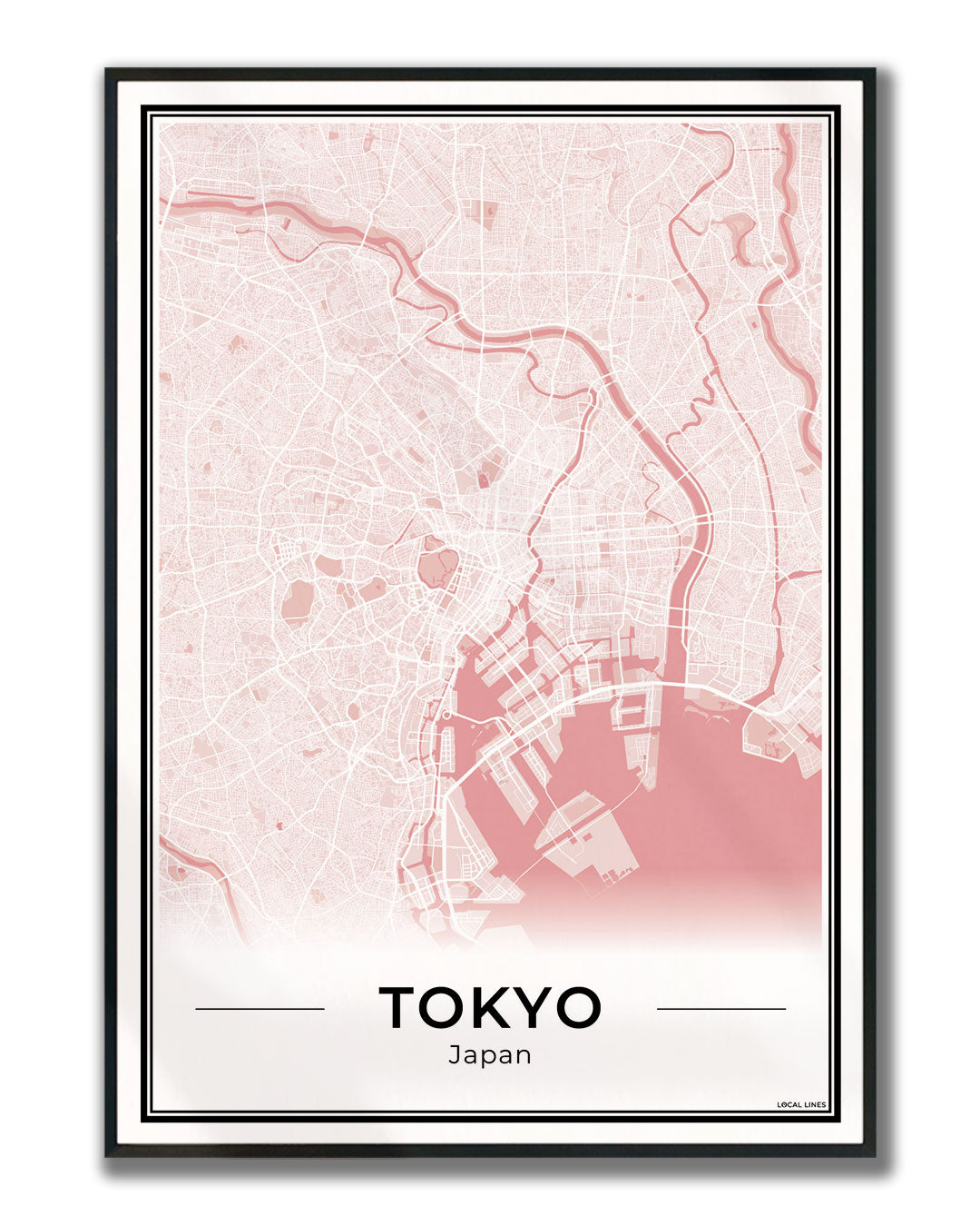 Tokio Stadskaart – Poster - Blush ingelijst