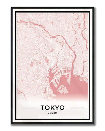 Tokio Stadskaart – Poster - Blush ingelijst