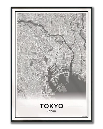 Tokio Stadskaart – Poster - Dark ingelijst