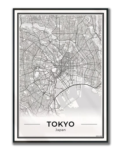 Tokio Stadskaart – Poster - Light ingelijst